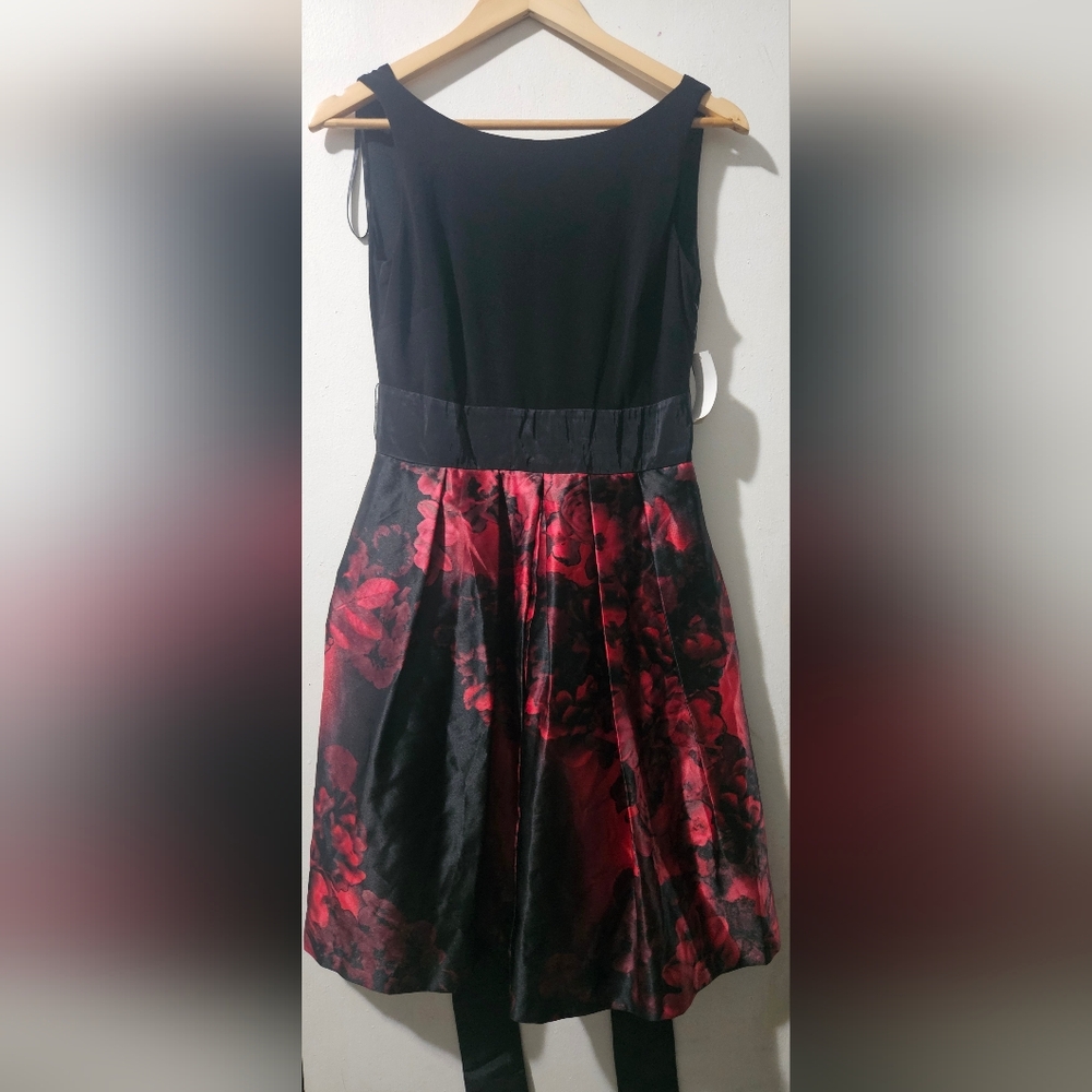 Dress Barn Black and Red Floral Midi Dress